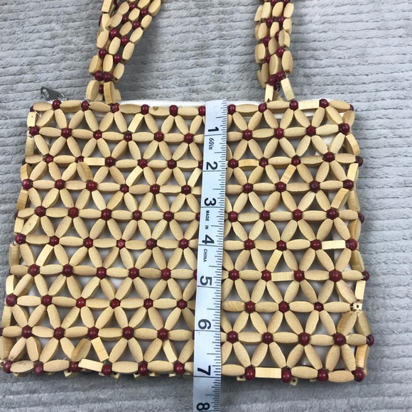 Vintage Bead Purse Handbag - Floral Tan Red - Picture 6 of 7